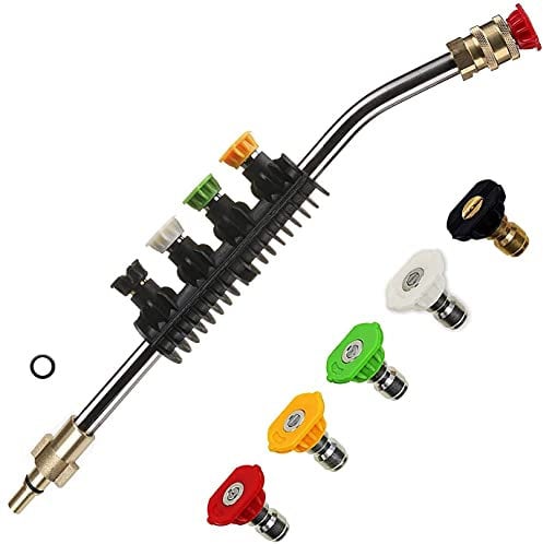 Lancia ad Alta Pressione per Autolavaggio, Lancia Prolunghe Angolata da 38 cm con 5 Ugelli ad Attacco Rapido, Pistola a Spruzzo per Idropulitrice Bosch serie AQT & Black & Decker