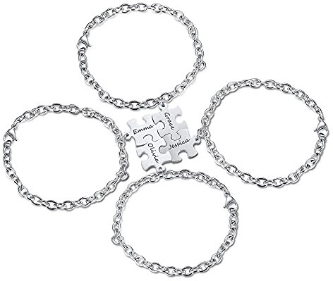 Personalisierte Edelstahl beste Freundschaft Armband Mit 1/2/3/4 Stück Puzzle Anhänger für Damen Paare Schwester Seelenverwandte Puzzle-Armband für Geburtstag Jahrestag Freundschaft Graduierung