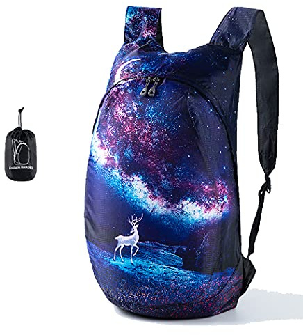 Abcsea 1 Stück Faltbarer Leichter Rucksack Tagesrucksack, Kleiner Ultraleichter Faltbarer Rucksack, Wasserfester Wanderrucksack, Outdoor Packbarer Reiserucksack Wasserdicht - Sternenklarer Himmel