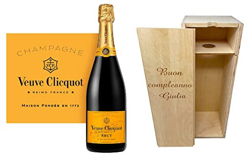 Cassetta Champagne Personalizzabile con le tue Foto e Frasi + Bottiglia, Ottimo per le feste (Veuve Clicquot, 75 cl)