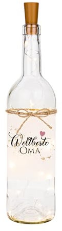 Manufaktur Liebevoll - Dekoratives Flaschenlicht mit passenden Spruch | Geschenkidee für die Familie | Lichterflasche als Geschenk zum Geburtstag (Weltbeste Oma)