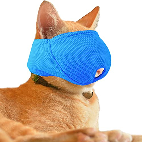 OHCOZZY Katze Maulkorb mit Atmungsaktivem Mesh, Maulkorb für Katzen Verhindern Beißen Kauen Katzenpflege Blau(Größe S, Blau)