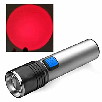 Nihexo Linterna roja Zoom, luz roja de 660-670 nm, enfoque ajustable, impermeable, portátil, recargable por USB
