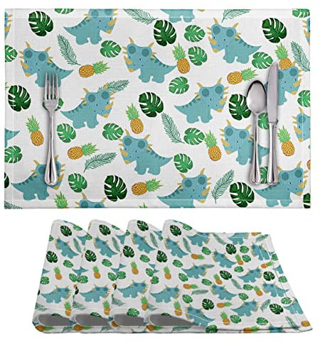 Tovagliette Americana Foglie Di Dinosauro Blu Tovagliette Colazione PVC Tovagliette Americana Plastica Lavabili Antiscivolo Sottopiatti Resistente Al Calore Sotto Piatti Da Tavola 30x45cm 8 Pcs