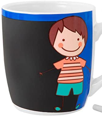 Lote de 5 Originales Tazas Pizarra de Cerámica para Colorear Niño Alegre. Recuerdos. Vajillas. Regalos para Fiestas, Navidad, Reyes, Bodas, Bautizos y Comuniones. DK