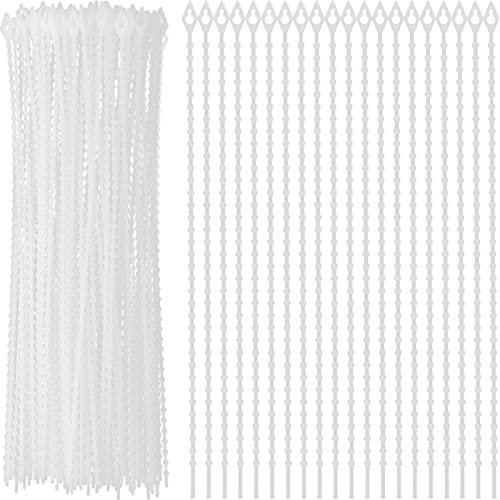 Saisn Lot de 100 serre-câbles avec breloques, fermoirs réglables, ultra résistants, réutilisables, sangles en plastique durables, sangles de fermeture flexibles, perles blanches, nœuds