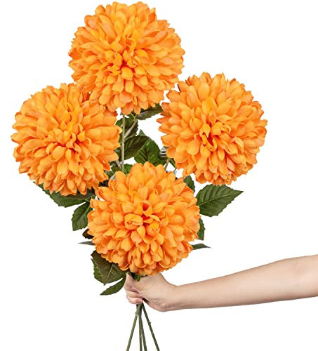 16cm Große Kunstblume Hortensie Mit 65cm Langem Stiel, 4 PCS Orange Künstliche Blumen, Kunststoffblume für Hochzeits Deko, Heimdeko, Büro, Garten Party Deko, Blumenarrangement