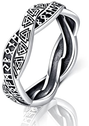Friggem Ringe Herren Damen Viking Rune Ring 925 Silber Punk Viking Schmuckring mit Geschenkbox Geburtstag Valentinstag (54(7))