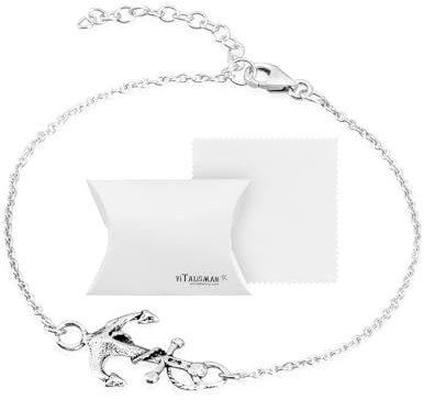 viTalisman Damen Armband Sterling Silber - Armkette Armkettchen Perlen - Anhänger Silberkettchen - Bettelarmband (Anker)