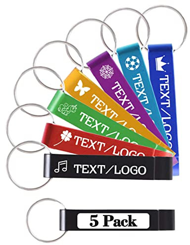 5 Pcs Personalised Bottle Opener Keychains Bulk Custom Aluminum Beer Bottle Opener Engraved Text/Logo Wedding Party Favors Baby Shower,Bar, Guests