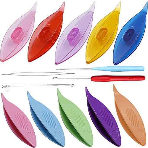 Qtopun 14-teiliges Klopf-Böden-Set, 10 bunte Kunststoff-Schiffe zum Winken, 1 Perlennadeln, 3 Häkelnadeln für Spitze, Heimwerken, Handschnüren, Bastelwerkzeug