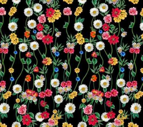 HEKO PANELS Stoff Oxford Wasserdichte Meterware CanvasPolyester Stoff Zum Nähen Nähstoffe Möbelstoffe Dekostoffe Handwerken Wasserabweisend Blickdicht Blumen Bunt Schwarz 100 x 155 cm