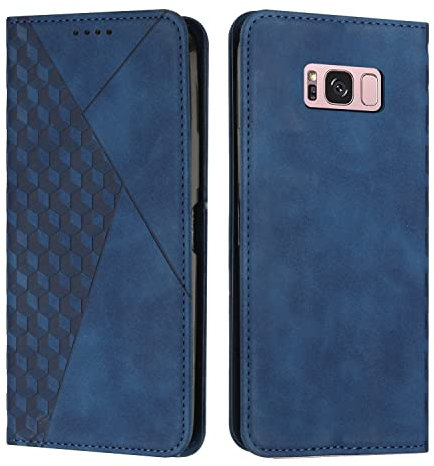 KOUYI Coque pour Samsung Galaxy S8, Premium Flip Housse Étui Protection Rabat Clapet Portefeuille Phone Cover Magnétique [Porte Cartes] Antichoc Béquille Cover (Bleu)