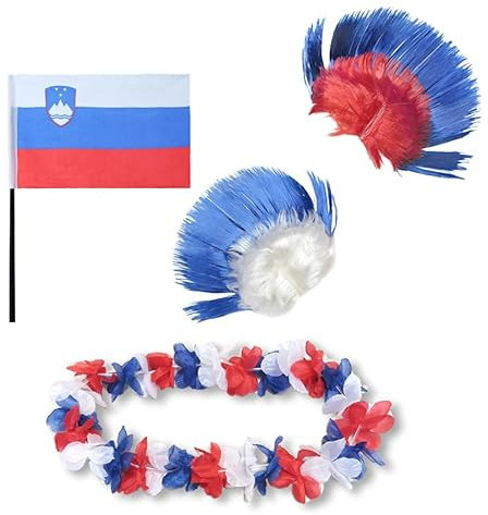 Sonia Originelli Fanset Fanartikel Fahne Perücke Blumenkette Hawaiikette WM EM Farbe: Slowenien Iro