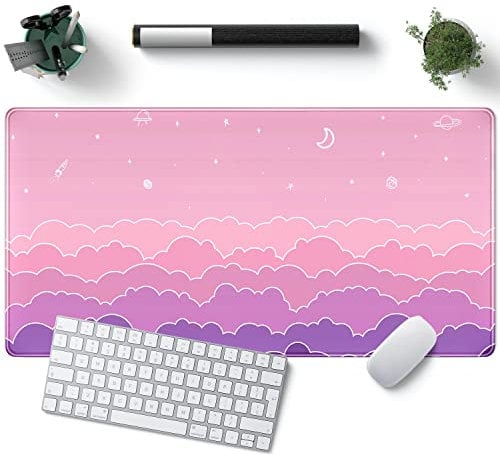 Schreibtischunterlage, Mauspad für Schreibtisch, Kawaii, Gaming-Zubehör, niedliche Wolken, Größe XL, Pink, Anime, Büro, Dekoration, groß, 80 x 40 cm, erweitertes Mauspad für Schreibtisch, für Mädchen,