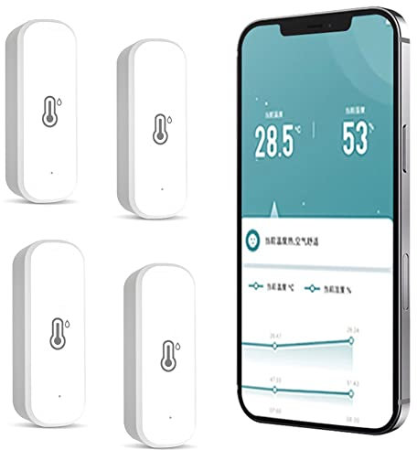 pour Tuya Lot de 4 thermomètres hygromètres WiFi pour intérieur ou extérieur - Sans fil Contrôle de la température et de l'humidité avec alerte d'application à distance