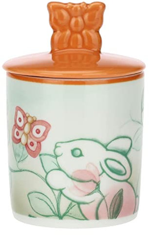 THUN Pasqua 2023, Barattolo con Coperchio Decorato con Coniglietto e Farfalla in Porcellana Decorata a Mano, Linea Pasqua Favolosa, 7.2x7.2x8 cm h
