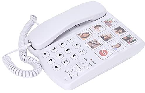 Dioche Festnetztelefon, LD-858HF Weißes Seniorentelefon Festnetz mit Fotos, Telefon mit Großen Tasten mit Verstärker und Schnurgebundenem Festnetzanschluss, Ohne Anrufbeantworter für Senioren