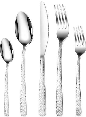 LSTOXS Besteckset gehämmert, 30-teiliges Besteck-Set für 6, 18/10 Premium Edelstahl, poliert, Spiegel, Besteck-Set, inkl. Gabel, Messer, Löffel, Set, für Zuhause