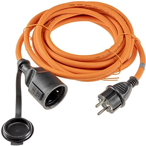 ChiliTec Verlängerungskabel 5m mit Schutzkappe für Aussen Innen - Gummikabel H07RN-F 3G1,5 IP44 Schutzkontakt Stromkabel Elektrokabel für Baustelle Garten Rasenmäher Orange