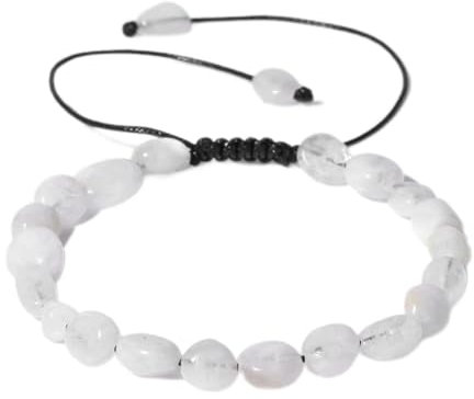 Unregelmäßige Stein-Armbänder für Damen und Herren, handgefertigt, geflochtenes Armband, verstellbar, Mondstein, Quarz, Fluorit, Mondstein
