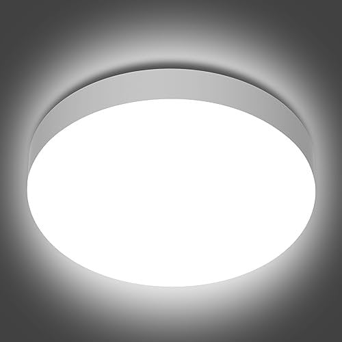 genatu Plafonnier LED 19W, Plafonnier Salle de Bain IP65 Étanche 20cm Ronde, Équivalent 126W, Étanche pour Usage Humide, Lampe Plafond, Luminaire Salle de Bain Etanche, Couloir, Dressing - Rond Blanc