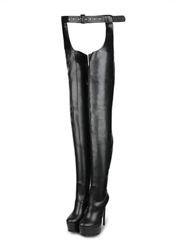 WOkismD Stivali alti da donna con plateau e coscia Stivali con punta tonda a spillo Tacchi alti sopra il ginocchio Stivali lunghi elasticizzati Stivali con cintura alla moda Scarpe eleganti,Nero,36