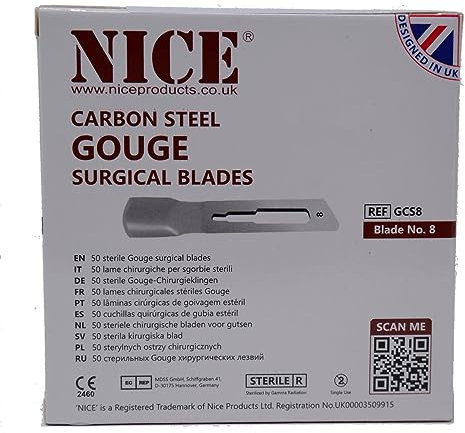 50 cuchillas de acero al carbono estériles NICE n.º 8 GCS8 para manicura y pedicura