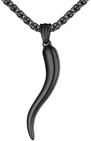 U7 Schwarz Anhänger Kette für Frauen Italienischer Horn Anhänger Halskette Cornicello Kette Edelstahl Herren Chili Italienisch Horn Kette Collier 3D Hörner Kettenanhänger Modeschmuck für Geburtstag