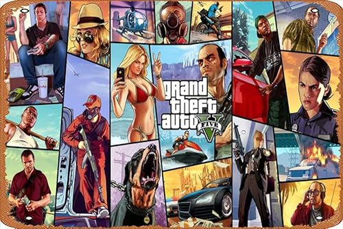 PIMPANT GTA 5 Game Poster 2 8 x 12 Zoll – Retro Vintage Metall-Blechschild für Zuhause, Bar, Kneipe, Garage, Dekoration, Filmgeschenke