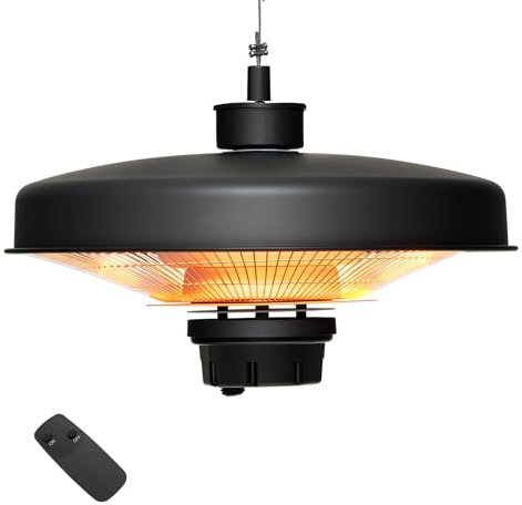 GOPLUS Deckenheizstrahler, Infrarotstrahler Terrasse mit Elektroheizung 2000W, Elektrischer Heizstrahler mit Fernbedienung, Überhitzungsschutz, Terrassenstrahler für Garten, Balkon, Schwarz