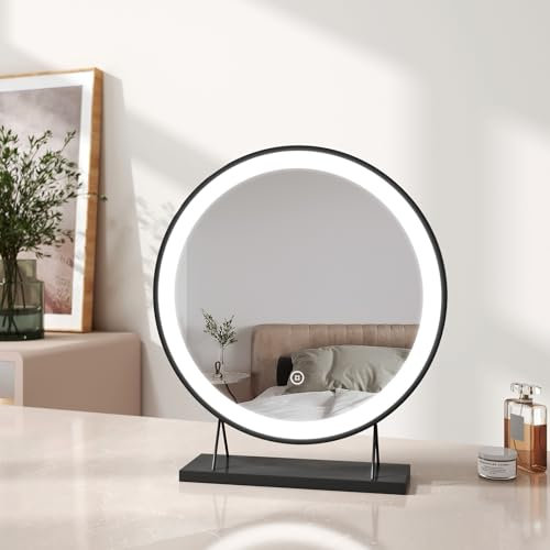 EMKE LED Hollywood Schminkspiegel, runder Schminkspiegel Touchscreen Kosmetikspiegel mit dimmbarer und Einstellbarer Helligkeit, beleuchteter Hollywood-Spiegel (Φ400mm, Schwarz)