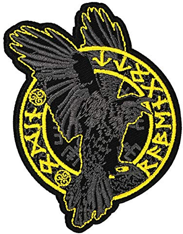 Aufnäher Aufbügler Patch Odin Rabengott Hugin Munin Runenschrift Odins Raben