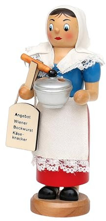 Räuchermännchen De Würschtle Fraa mit rauchendem Wurstkessel