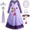 AOOWU Wish Asha Kostüm, Lila Asha Kleid für Kinder Mädchen, Prinzessin Kleid Mädchen mit Krone Ohrringen Halskette Tasche Gürtel, Asha Cosplay Kleider Karneval Halloween Weihnachten Geburtstag(110)