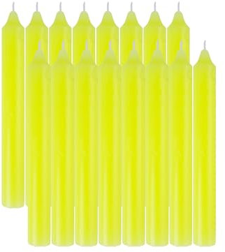 Stabkerzen Neon Gelb, Leuchterkerzen 16 Stück Ohne Duft Länge 17 cm