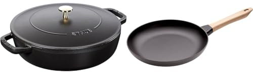 STAUB Sauteuse Chistera en Fonte, Ø 28 cm, 3,7 L, Noir Mat & Poêle en fonte, Fonte, Noir Mat, 28 cm