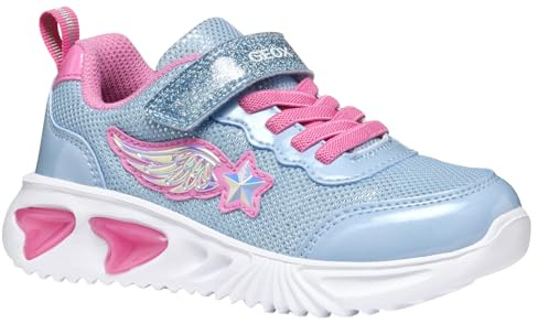 Geox J Assister Girl B Sneaker, Sky/Pink, 32 EU
