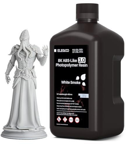 ELEGOO Upgraded 8K ABS-Like 3.0 Resin Weißer Rauch 2000g, Hohe Zähigkeit, Schnellhärtendes 405nm LCD UV-Härtungsharz für 8K/12K/14K MSLA/DLP/LCD 3D Drucker