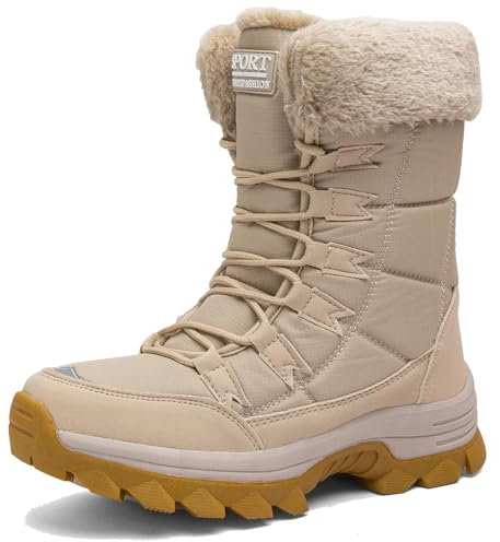 VLOOKST Botas para Mujer Botas de Nieve Botines de Invierno Impermeable Forradas con Pelo Botas de Senderismo Botines de Nieve Botas de Trekking Beis Talla 41