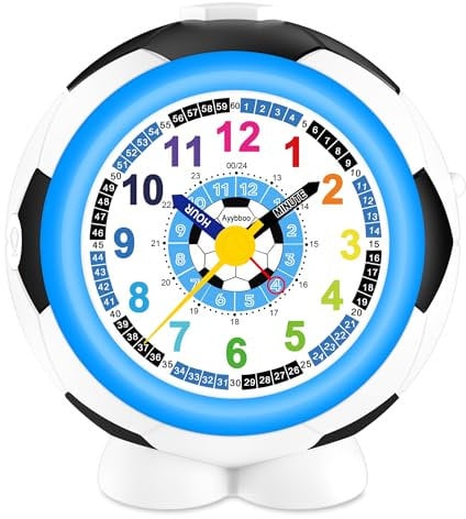 Ayybboo Wecker Kinder Analog Ohne Ticken,Fußball-Lernwecker Kinder mit Bunten Lichtern und Schlummerfunktion für Jungen und Mädchen,Kinderwecker für Schulanfänger (Fußballfarbe)