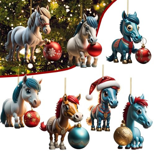 7 Stück Weihnachtsbaumschmuck, Weihnachtsbaum Pferde Anhänger, Weihnachtsbaum anhänger 2D, Weihnachtsdeko Tier Anhänger, Weihnachtsdeko Anhänger