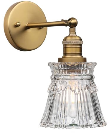 Pathson Vintage Industriel Applique Murale E27 Luminaires Intérieur Abat-jour en Verre à Rayures Pétales Lampe Murale pour Salon,Chambre, Salle à Manger, Miroir (Antique)