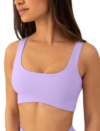 PAVOI ACTIVE FlexFlow Sport-BH mit gebogenem Saum, U-Ausschnitt, mittlere Unterstützung, butterweich, niedrig geschnitten, Workout-Yoga-BHs, Flieder, X-Small