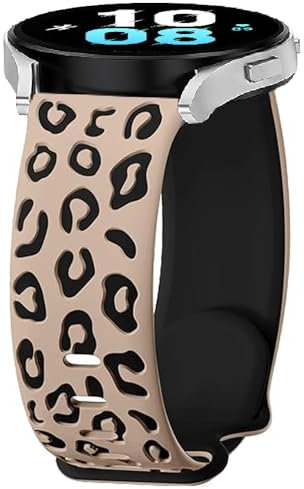 Leopard Bracelets de Remplacement pour Garmin Vivoactive 6/5/3, 20mm Silicone Sport Bracelet pour Garmin Vivomove 3/Sport/Style/Luxe/Trend/HR,D2 Air X10/Bounce 2