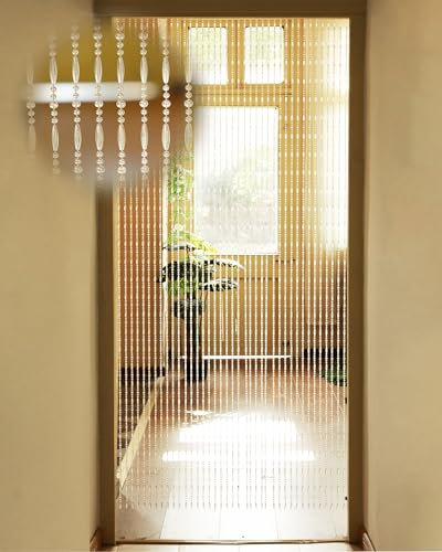 Ezcasch 90x200cm Transparent Perlenvorhang Balkontür, 45 Stränge Kunststoffperlenvorhang Perlenvorhang Türvorhang als Insektenschutz und Dekoration für Balkontür, Zimmer