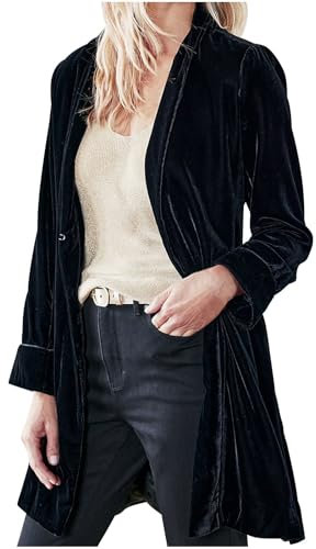 Mrat Long Cardigans for Women Velvet Open Front Lapel Collar Blazer Ladies Elegant Comfy Jacket Slim Fit Tops Lightweight Loose Casual Cardigans Vintage Long Sleeve Jackets Outwear Work Office Sale