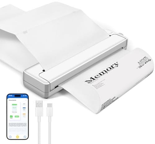 Impresora Termica Portatil A4, Impresora Inalámbrica Portátil Bluetooth Impresora Móvil Sin Tinta, Compatible con Formato A4, Impresora Térmica Compatible con Smartphone y Portátil