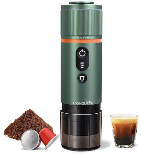 CONQUECO Machine à Cafe Portable - Cafetière à Expresso Chauffage Électrique de Voyage - pour 12V Voiture et le Camping - Compatible avec les Capsules Nespresso et les Capsules Starbucks (vert forêt)