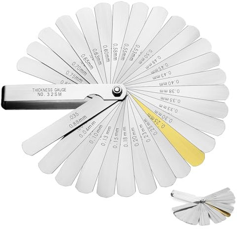Universal Stainless Steel Feeler Gauges 32 Blades 0.04 to 0.88 mm (0.0015 to 0.035 Inch) Imperial or Metric for Measuring Gap Width Thickness Widely Used for Guitar, Spark Plug, Piston Measure